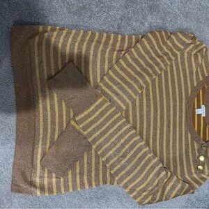 Hinge long sleeve thin shimmery top with button should details